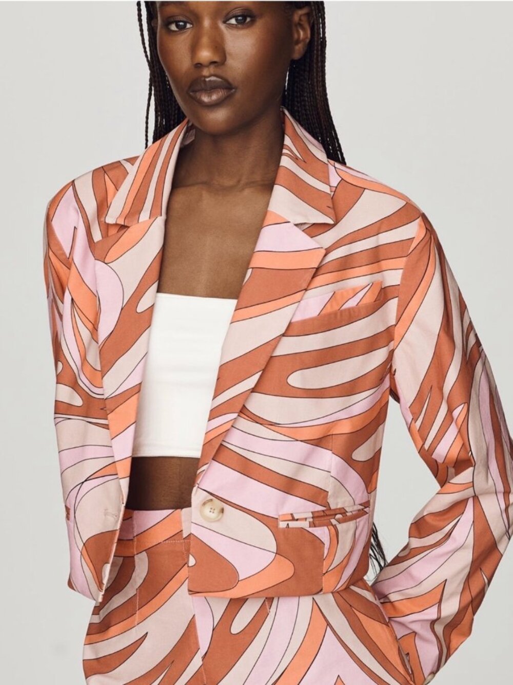 NWT Maeve Anthropologie Abstract Swirl Cropped Blazer (Pink/Peach/Orange/Cream)